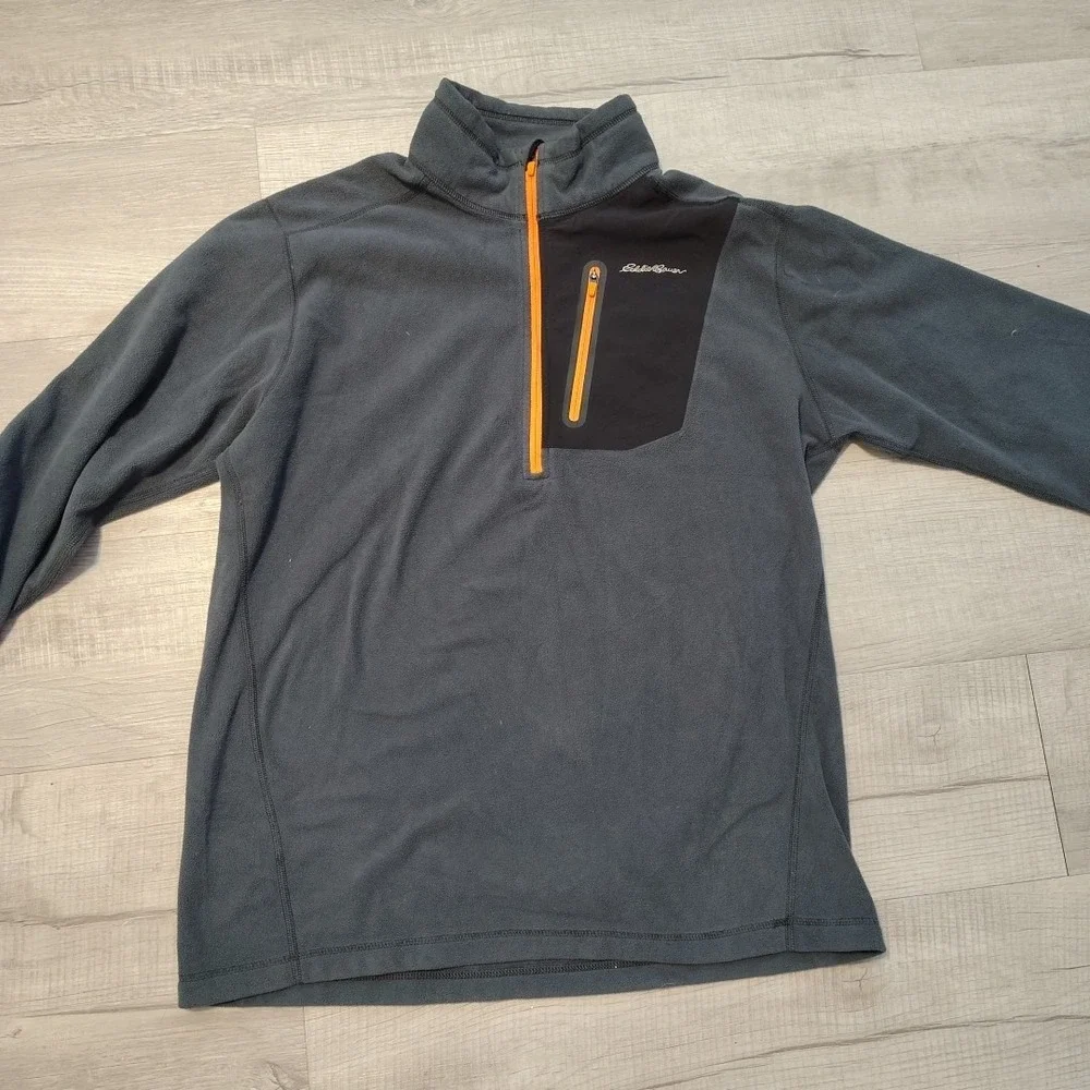 Eddie Bauer First Ascent 1/4‎ Zip Pullover Mens Large Gray Fleece Soft Chest Zip